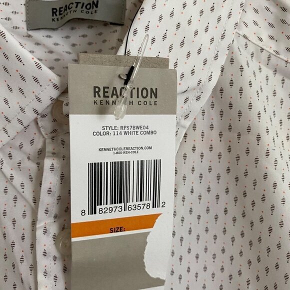 KENNETH COLE REACTION Mens Short Sleeve Button Down Shirt Size Small White Combo - Picture 3 of 10